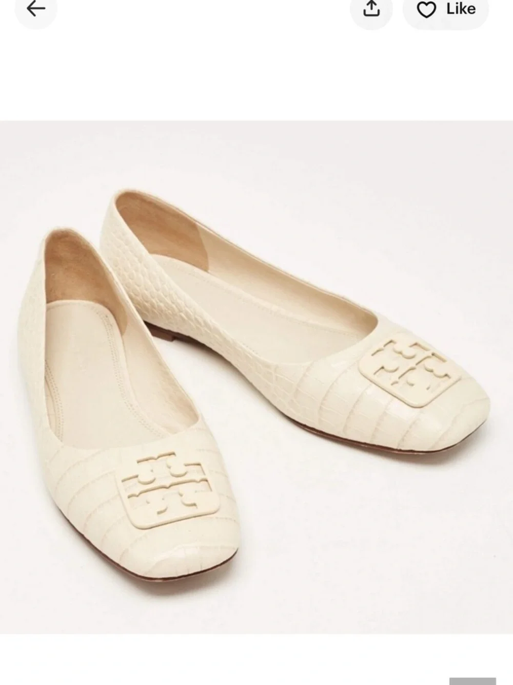 Tory Burch Georgia Square-Toe Croc-Embossed Leather Ballet Flats 